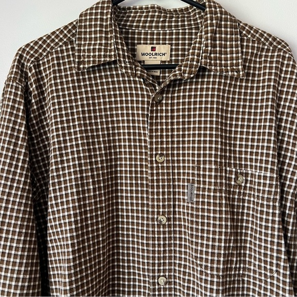 Woolrich Men’s Plaid Button Down Shirt Medium Brown 100% Cotton Classic Neutral - Picture 1 of 11